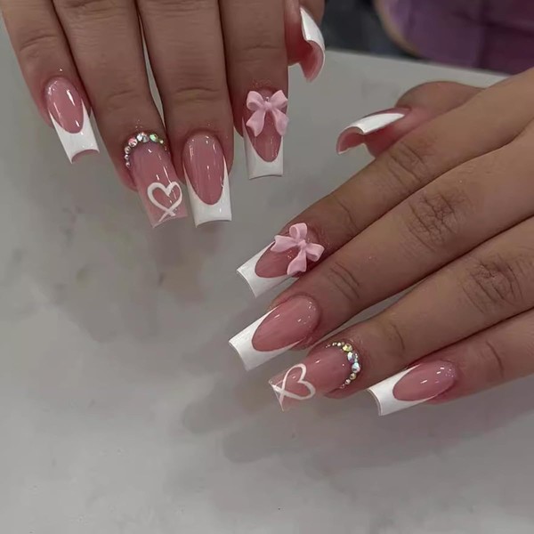 24 Pcs Pink Press on Nails Medium Square - SHANRUN