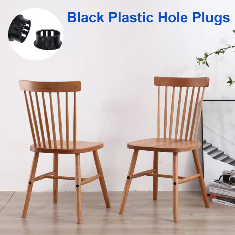 Tnisesm 135Pcs 8 Sizes Nylon Plastic Hole Plugs Black 1/4"