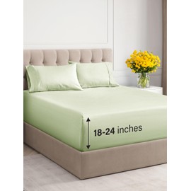 Extra Deep Pocket Queen Sheets - 4 Piece Breathable & Cooling Bed Sheets - Hotel Luxury Bed Sheet Set - Soft, Wrinkle Free & Comfy - Easily Fits Extra Deep Mattresses - Light Sage Green Sheets Set