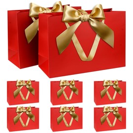 Gift Bags Set, Red Gift Bag with Ribbon Gift Bag with Handles 8pcs 30x20x10cm Gift Bags for Christmas Birthday Wedding Anniversary