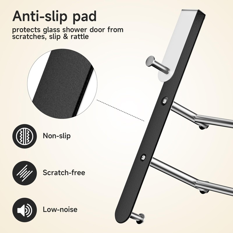 Frameless Glass Door Shower Towel Rack, Double Bar, 8 Hooks,