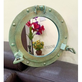 THOR INSTRUMENTS Nautical Porthole Wall Mounted Mirrors | Maritime Ship's Decor Window | Maritime Aluminum Vintage Decor (12 Inches, Rustic Grey) Rustic Vintage Home Decor Gifts