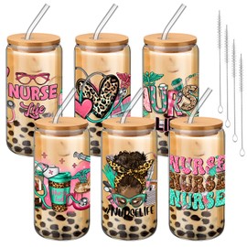 RimCereal 6 Pcs Nurse Graduation Gifts 2024 CNA Week Gifts Bulk for Women 16 oz Nurse Drinking Cups with Lid Straw Can Shaped Glasses Nurse Assistant Gifts for Women Birthday Party Favor