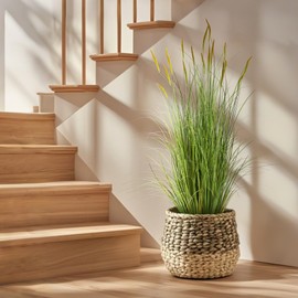 KOL 4ft Artificial Cattail Grass, 47.2in Artificial Indoor Outdoor Fake Onion Plant, Home Office Decor Floor Plants & Flowers in Pot Faux Plant Greenery, Housewarming Gift Reed Grass, Green