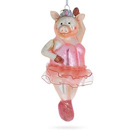 BestPysanky Pig Dancing Ballet Glass Christmas Ornament