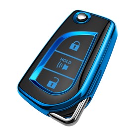 Tukellen for Toyota Key Fob Cover Special Soft TPU Key Case Key Shell Compatible with Fortuner Tundra Camry RAV4 Highlander Challenger Key Shell (Blue, 3 Buttons)