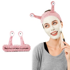 Face Wash Headband, Elastic Palm and Snail Spa Hair Bands for Skincare Makeup Washing Face Terry Cloth Hairband Yoga Sports Shower Facial Elastic Head Band Wrap Cartoon Cute Coral Fleece(Pink)