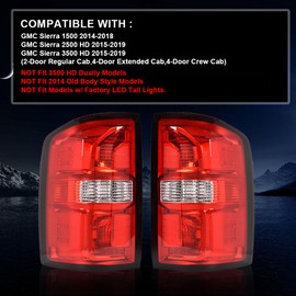 PIT66 Rear Lamp Assembly Taillight,Compatible with GMC Sierra 1500 2014-2018/Fit GMC Sierra 2500 HD 3500 HD 2015-2019 Tail Lights Red Lens Pair