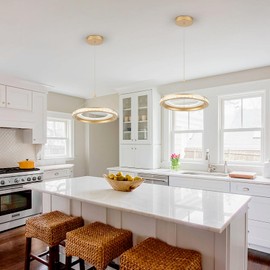 CHYING Gold Pendant Light Modern LED Pendant Lighting 3500K Crystal Ring Hanging Chandelier Brushed Brass Lights Fixture for Kitchen Island Dining Room Living Room Foyer Hallway