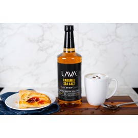 LAVA Premium Salted Caramel Syrup, Sea Salt Caramel Coffee Sweetener, 33.8oz (1-Liter), Made with 100% Sugar, No Artificial Sweeteners, Flavors, or Colors. (1-Pack)