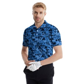 Funny Golf Polo Shirts Fish Scales Quick Dry Moisture Wicking Polo Shirts Flashes Short Sleeve Golf Shirts Hawaiian Polo Shirts Blue