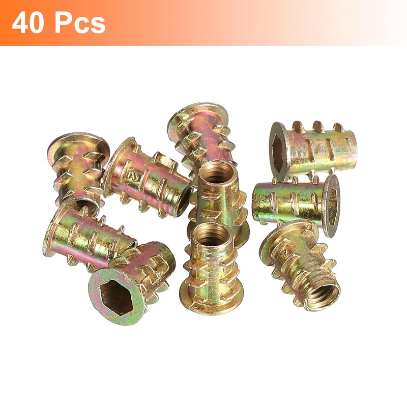 sourcing map Wood Furniture M4x10mm Threaded Insert Nuts Interface Hex