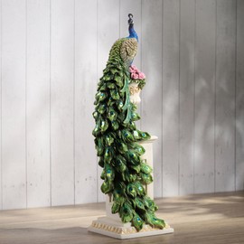 Veronese Design 13 5/8 Inch Peacock Perching on Roman Column Vase Resin Sculpture Home Decor Animal Collectible