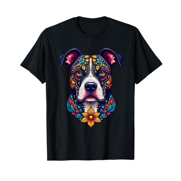 Mexican Sugar Skull Pitbull Dog Dia de Muertos Halloween Day