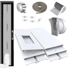 Kit de ventilación de aire acondicionado para puerta corrediza de 95 pulgadas con red de pantalla y 2 burletes herméticos de ahorro de energía, universal, 5.0/5.9 pulgadas, acoplador de manguera de CA portátil, kit de placas de puerta de balcón de CA