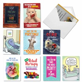 NobleWorks - 10 Get Well Cards Funny - Assorted Humor, Hilarious Feel Better Soon Greeting Cards, Boxed Set - Best Remedies AC9373GWG-B1x10