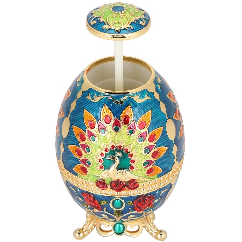 Toothpick Holder Retro Metal Peacock Egg Shape Portable Multifunctional Storage