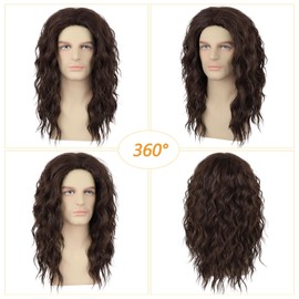 Long Brown Curly Wig for Men Heat Resistant Synthetic Male Wigs for Costume Cosplay Halloween Party