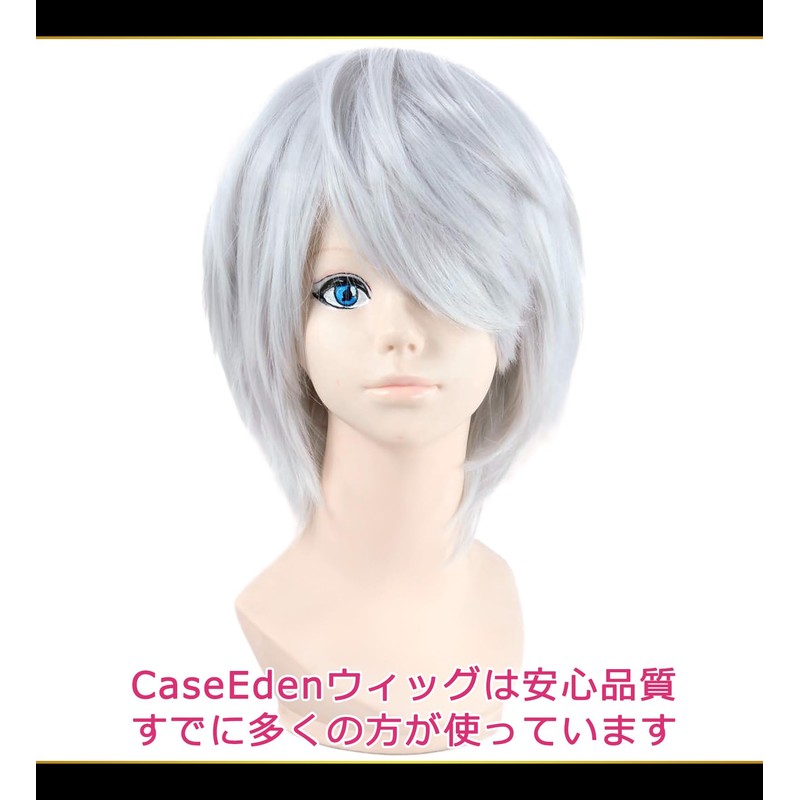 CaseEden 6041 Premium Cool Short Hair Wig, Silver, Silver, Silver