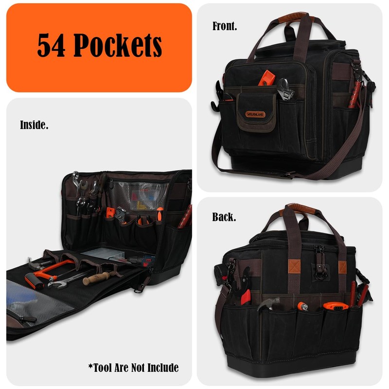 WELKINLAND 54Pockets Electrician Tool Bag, Heavy-Duty Hard Bottom Tool Bag,