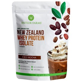 Antler Farms - Aislado De Proteína De Suero De Leche De Nueva Zelanda 100 Alimentado Con Pasto, Sabor A Moca Helado, 2 Libras, Puro Y Limpio, 6...    