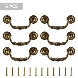 Drop Bail Drawer Handle, Vintage Drop Bail Drawer Pulls Antique Bronze Cabinet Pull Handles (3.75" Hole Spacing, 4.9" Total Length) 6 Packs