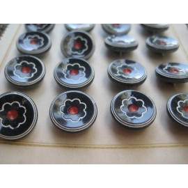 Card of 24 ~Vintage 1/2" Hand Painted Navy Glass Buttons~Pre WWII