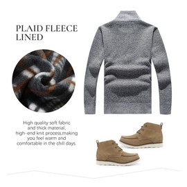 Les umes Mens Quarter Zip Jumper Plaid Fleece Lined Knit Turtleneck Sweater Warm Long Sleeve Stand Collar Pullover Blue 2XL