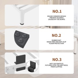 MAF 18 Inch Queen Size Bed Frame White with Round Corner Legs Mattress Slide Stopper No Box Spring Needed Heavy Duty Metal Platform Bed Frames Under-Bed Storage Space, 3000 LBS Steel Slats Support