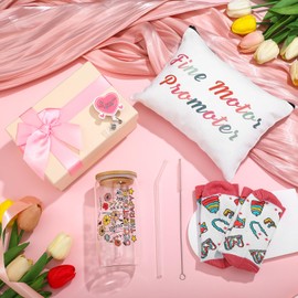 Skylety 5 Pcs Occupational Therapy Month Gifts Set with Glass Cup Socks Cosmetic Bag Badge Holder OT Appreciation Gift Box Occupational Therapy Month Stuff for Women Speech Therapist