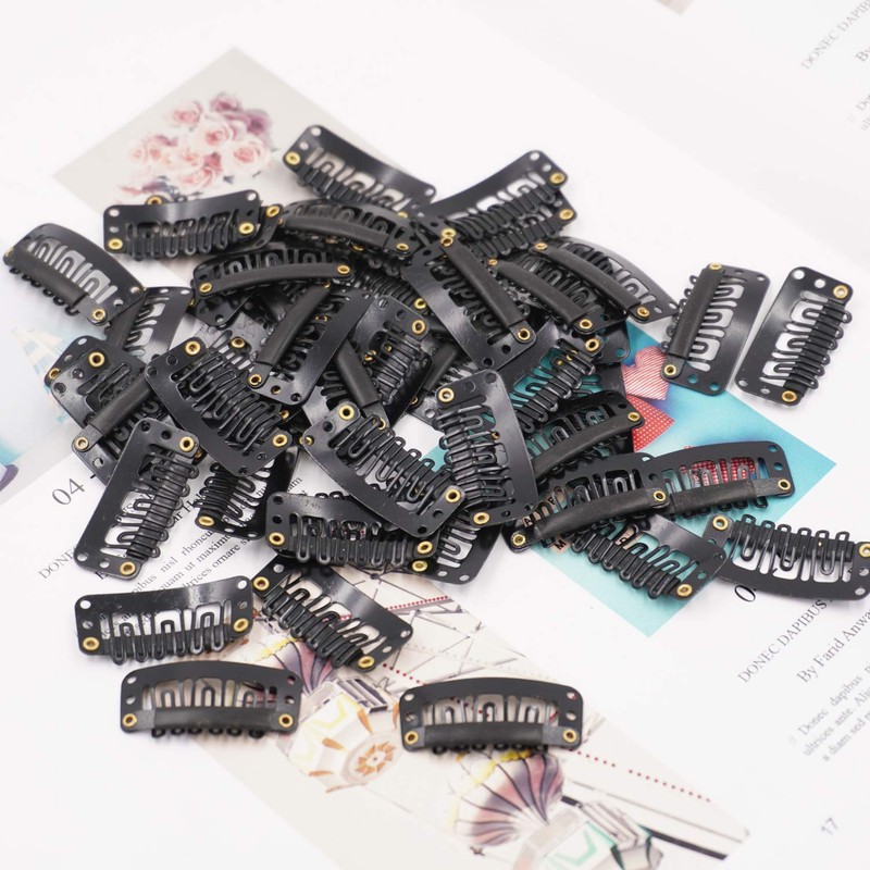 Honbay 50PCS 6-Teeth Black U-Shape Snap Clips for Hair Extensions