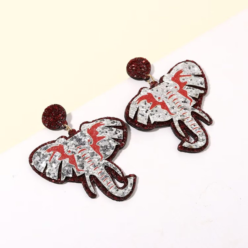 Game Day Glittered Elephant Dangle Earrings Alabama College Football Sports
