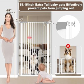 Cat Gate Extra Tall 51.18" - Adjustable Pet Gate for Doorways & Stairs 29.5" to 40.5" Wide, Pressure Mounted Cat Proof Dog Gate with Auto Close, Child Proof Safety Gate Metal, White