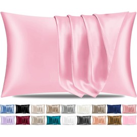 Pamposh Silk Satin Pillowcase for Hair and Skin - Pillow Cases Queen Size 2 Pack - Queen Pink Pillow Cases 2 Pack with Envelope Closure (Pink, Queen (20"x30"))