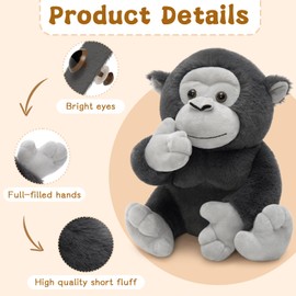 Karister 3Pcs Bulk Gorilla Plush, Cute Soft Gorilla Stuffed Animal Set for Kids,11.4" Mini Stuffed Zoo Animal Toy for Birthday, JungleTheme Party Baby Shower Decor(Black,Rufous,Gray)