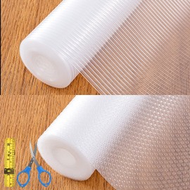 Aiosscd 2 Rolls Shelf Liner-Durable EVA Cabinet Mat-Washable-Easy to Cut-Perfect for Kitchen,Shelves,Storage,Refrigerator,Desks,Non Adhesive Drawers(Clear Stripe+Clear Convex dot pattern,17.7x240inch)