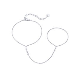 PAVOI Rhodium Plated Beaded Hand Chain Bracelet for Women | Dainty Beads Bracelet and Ring Chain Body Jewelry