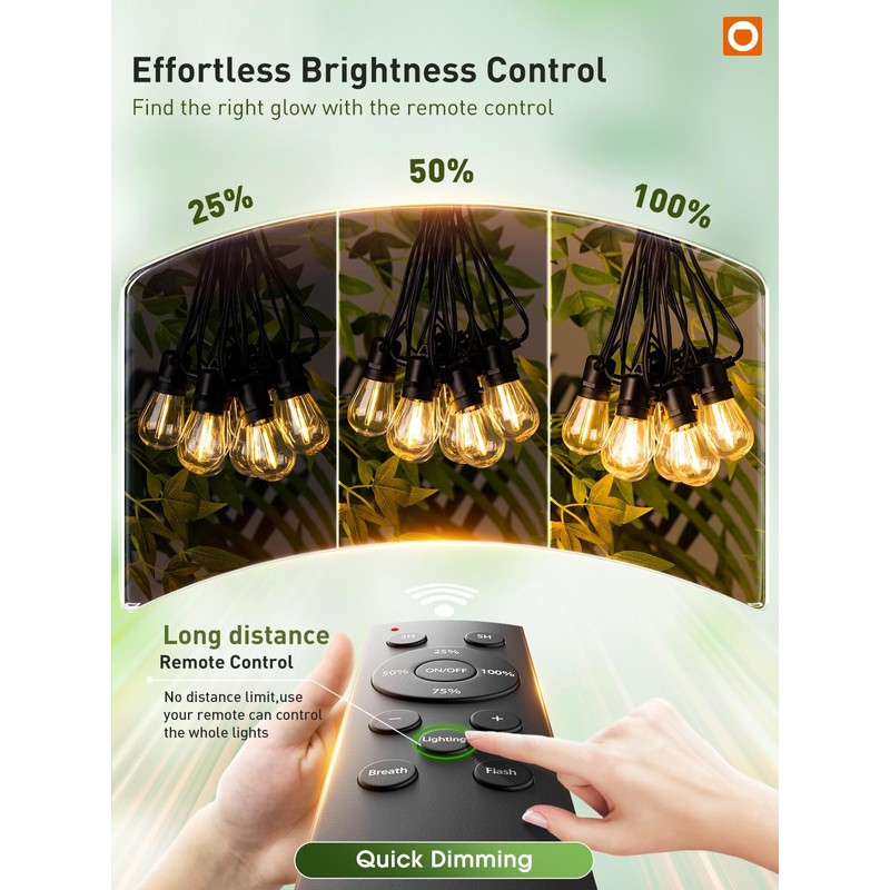addlon 100FT LED Outdoor String Lights, Remote Dimmable Patio Lights