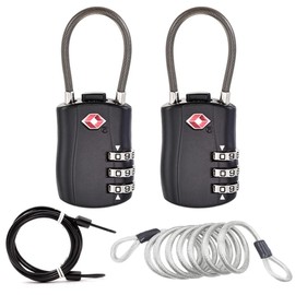 TSA Luggage Locks Pack, Digit Combination Padlockss and Steel Cable Combination Travel Security Lock, Luggage Travel Lock Coded Lock … (2 Pack)