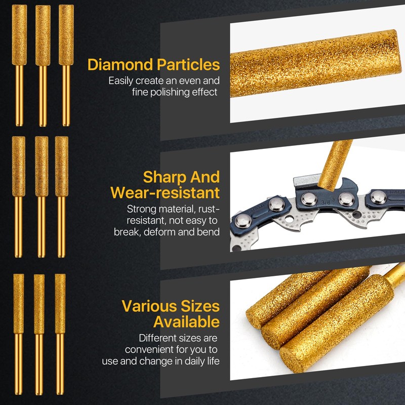 Lainballow 72 Pcs Diamond Chainsaw Sharpener Bits, 3 Size Chainsaw