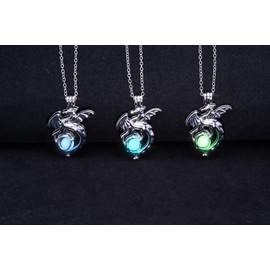 AlterImage Fiery Dragon Wings of Fire Necklace Glow in The Dark Set of 3 Luminous Jewelry Green Blue & Sky Blue Includes UV Light