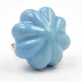 Chunky Painted Blue Ceramic Melon Knob, Pull, Handle, for Cupboards, Doors, Cabinets, Drawers, Furniture & Kitchens (Includes Hardware for Fitting) 4.6 cm diameter 2.9 cm rod length