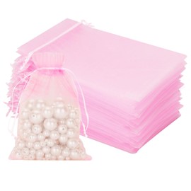 joycraft 50Pcs Organza Bags, 4"x6" Sheer Drawstring Gift Bags, Organza Jewelry Pouches, Pink Party Favor Bags, Valentine's Day Organza Bags, Packaging Bags for Jewelry, Makeup, Candy, Festival