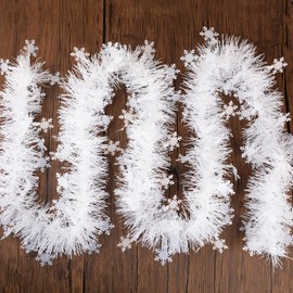 BHGT Pack of 6 Christmas Garlands White Christmas Garland 12 m Snowflakes Christmas Decoration Fir Garland Decoration for Christmas Tree Wreath Door Wall Fireplace