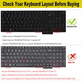 Keyboard Cover for Lenovo ThinkPad E16 L16 P16 P16v T16 P16s (Gen 3/Gen 2/Gen 1) 16 inch, Thinkpad L15 Gen 4/3 15.6 inch (Not Fit Thinkpad Z16,L15 Gen 2/1)-TPU