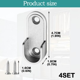 Huybaa Pack of 4 Wardrobe Rail Bearings, Clothes Rail Holder, Zinc Alloy Clothes Rail Holder with 8 Screws for Oval Rod, Wardrobe Rail Holder for Cupboard