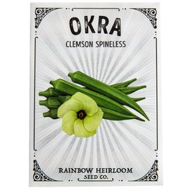 Okra Seeds for Planting | Clemson Spineless Variety (4g Packet - Approx 70 Seeds) | Non-GMO & Heirloom Seeds | Illustrated Seed Packet with Growing Instructions by Rainbow Heirloom Seed Co.