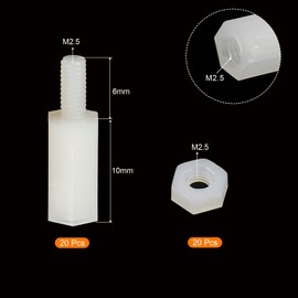 PATIKIL M2.5 40 Pack Standoff Screws Nylon Hexagonal PCB Spacer Nuts for Motherboard Computer Housing PCB Electronics 10 mm + 6 mm White
