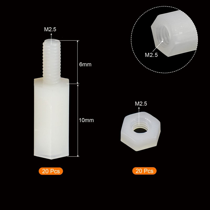 PATIKIL M2.5 40 Pack Standoff Screws Nylon Hexagonal PCB Spacer