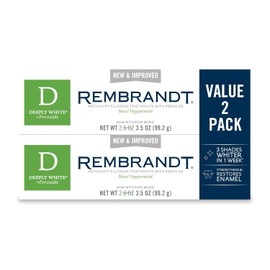 Rembrandt Deeply White + Peroxide Whitening Toothpaste, Peppermint Flavor, 3.5-Ounce (2 Pack)